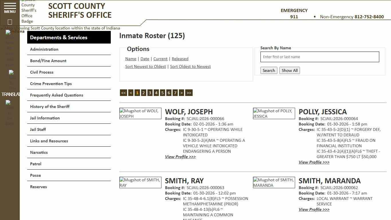 Inmate Roster - Current Inmates Booking Date Descending - Scott County Sheriff - Scottsburg, IN