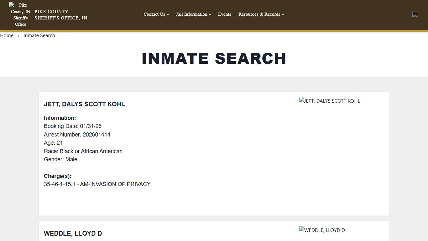 Inmate Search Pike County Sheriff Office, IN